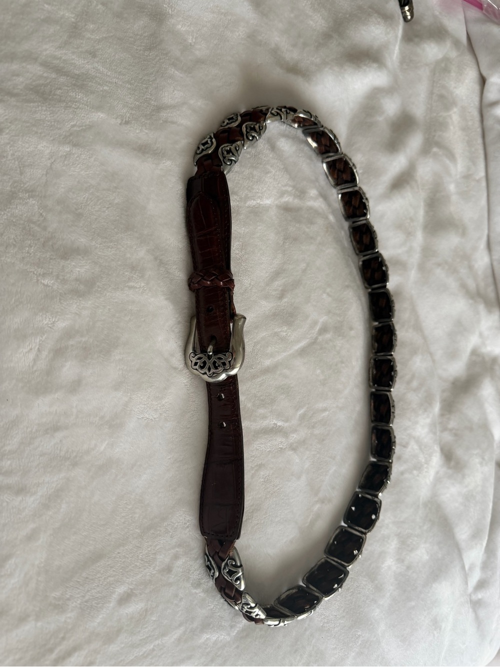 Brighton Brown Leather Belt with Silver Decorative Links